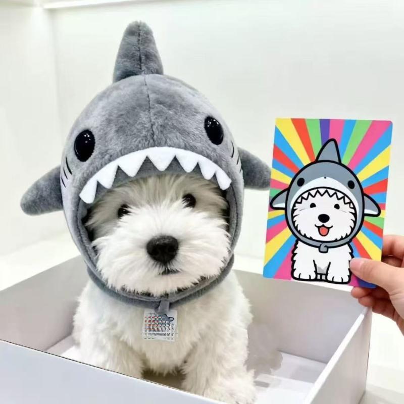 New Pet Cat Shark Headband, Winter Warm Plush Dog Hat, Cute Cartoon Headwear, Photography Props & Decorations