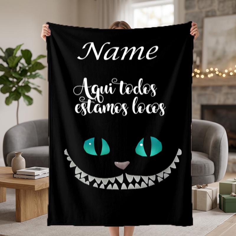 Cheshire Cat Custom Flannel Blankets Soft Warm Cozy Throws for Home Decor Holiday Gifts