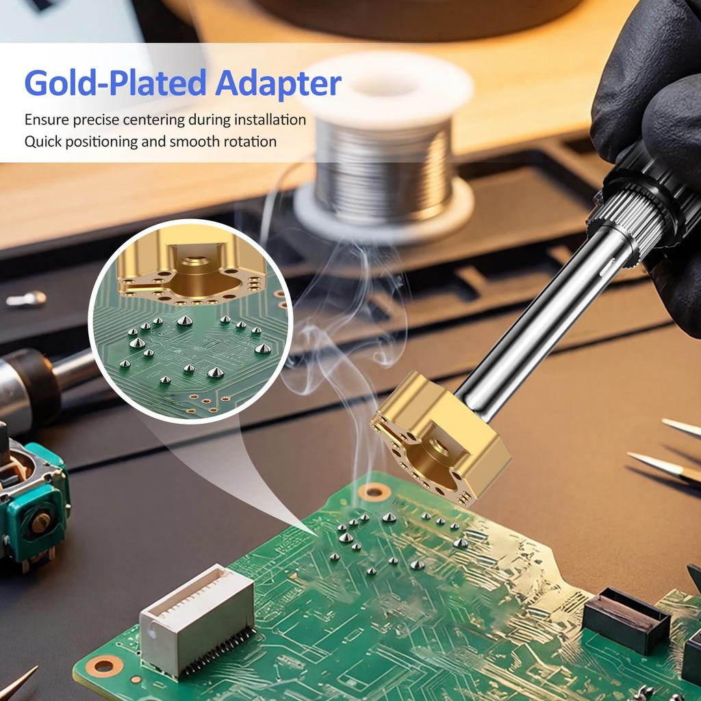 Joystick Soldering Iron Tip with Adapter Multi-Hole Chrome-Plated Copper Tip, Excellent Heat Conduction, Precise Alignment