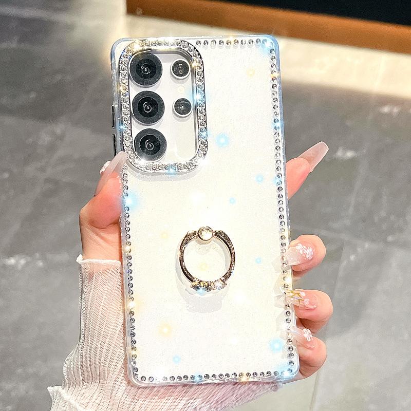 Suitable for Samsung S25 Mobile Phone Case A15 Ring Glitter Powder Transparent Edge Diamond A55 Luxury Laser Star S24 Protective Case