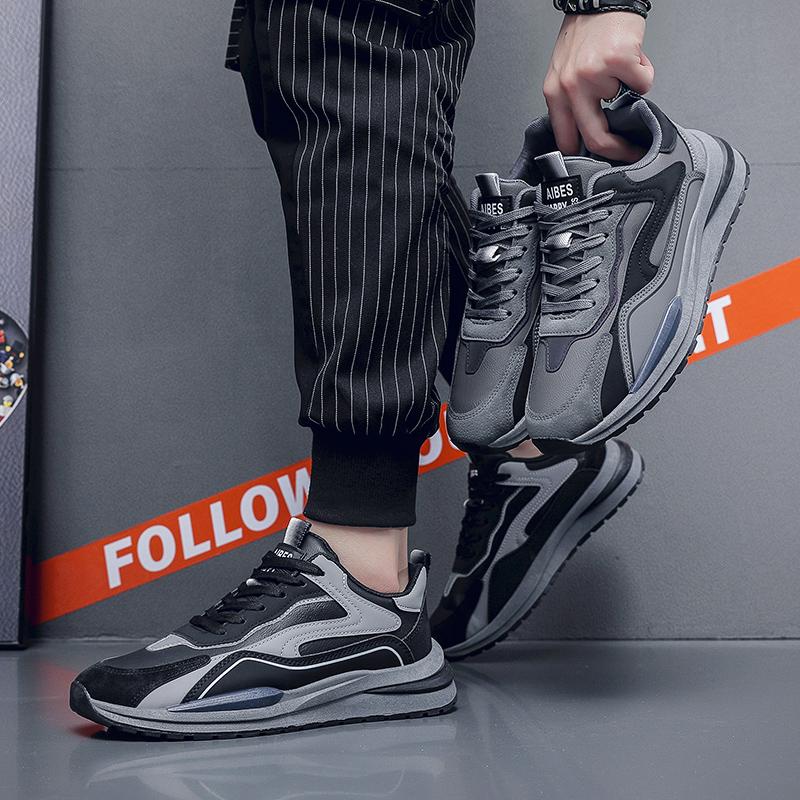 Pantofi sport casual pentru bărbați, respirabili, versatili, din piele, negri, pentru alergare, adidași atletici, jogging, tenis, pantofi de mers pe jos