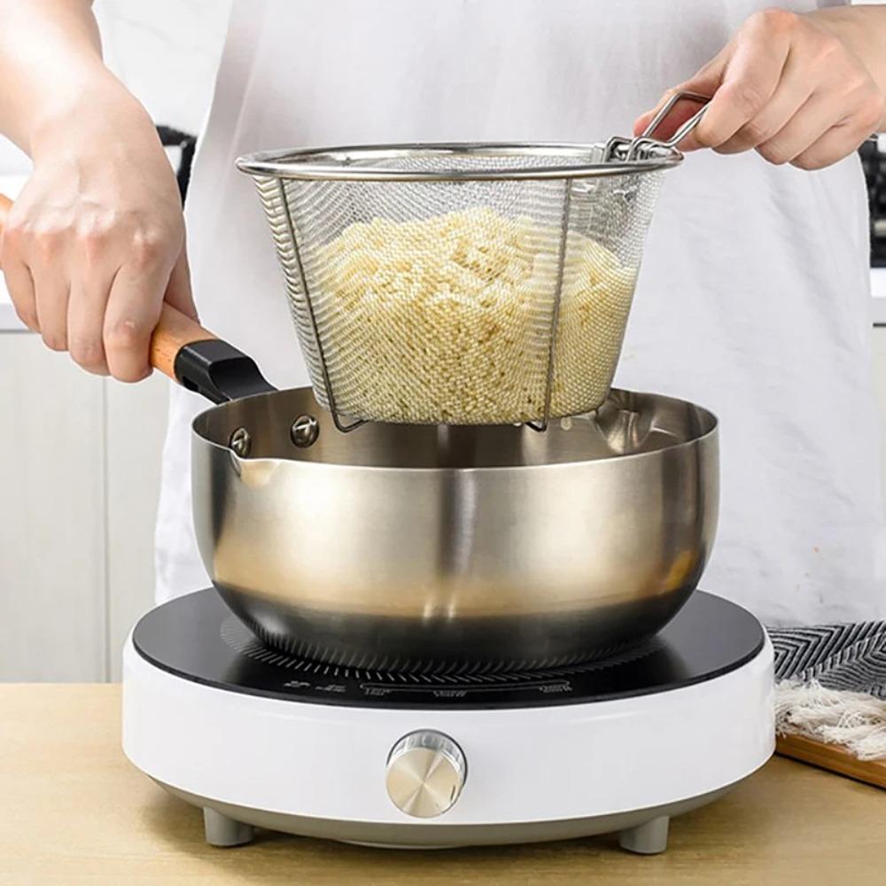 Stainless Steel Deep Fry Basket with Folding Handle French Fry Chip Basket Kitchen Strainer for Home Restaurant Cooking Serving