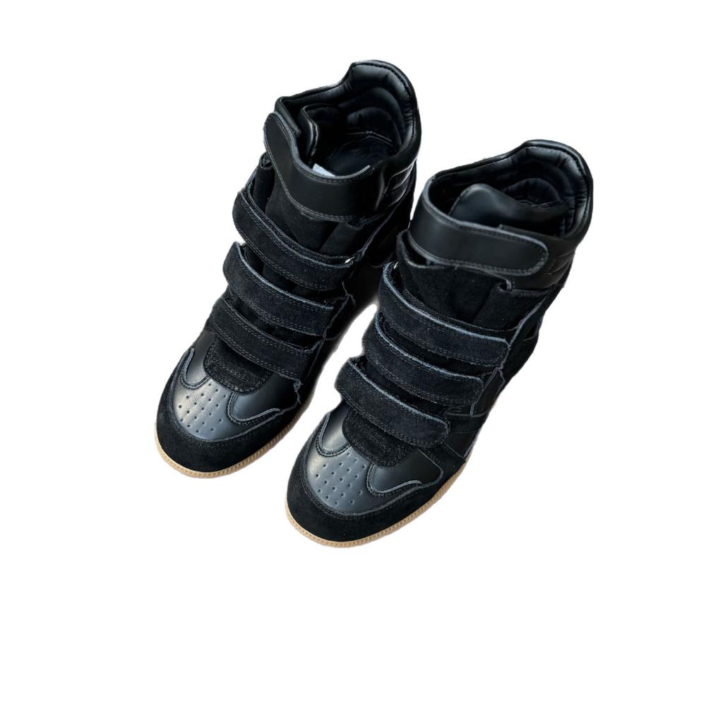 Invisible inner height increase high-top shoes women's shoes autumn color matching round head Velcro sports casual shoes hiking shoes