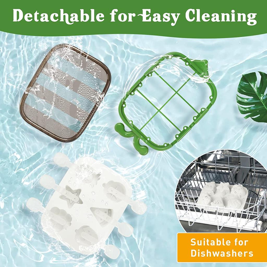 Kids Ice Cream Molds 6-Cavity Silicone Popsicle Mold with Lid, Food-Grade Silicone, Green, Reusable DIY Ice Pop Maker Accessories