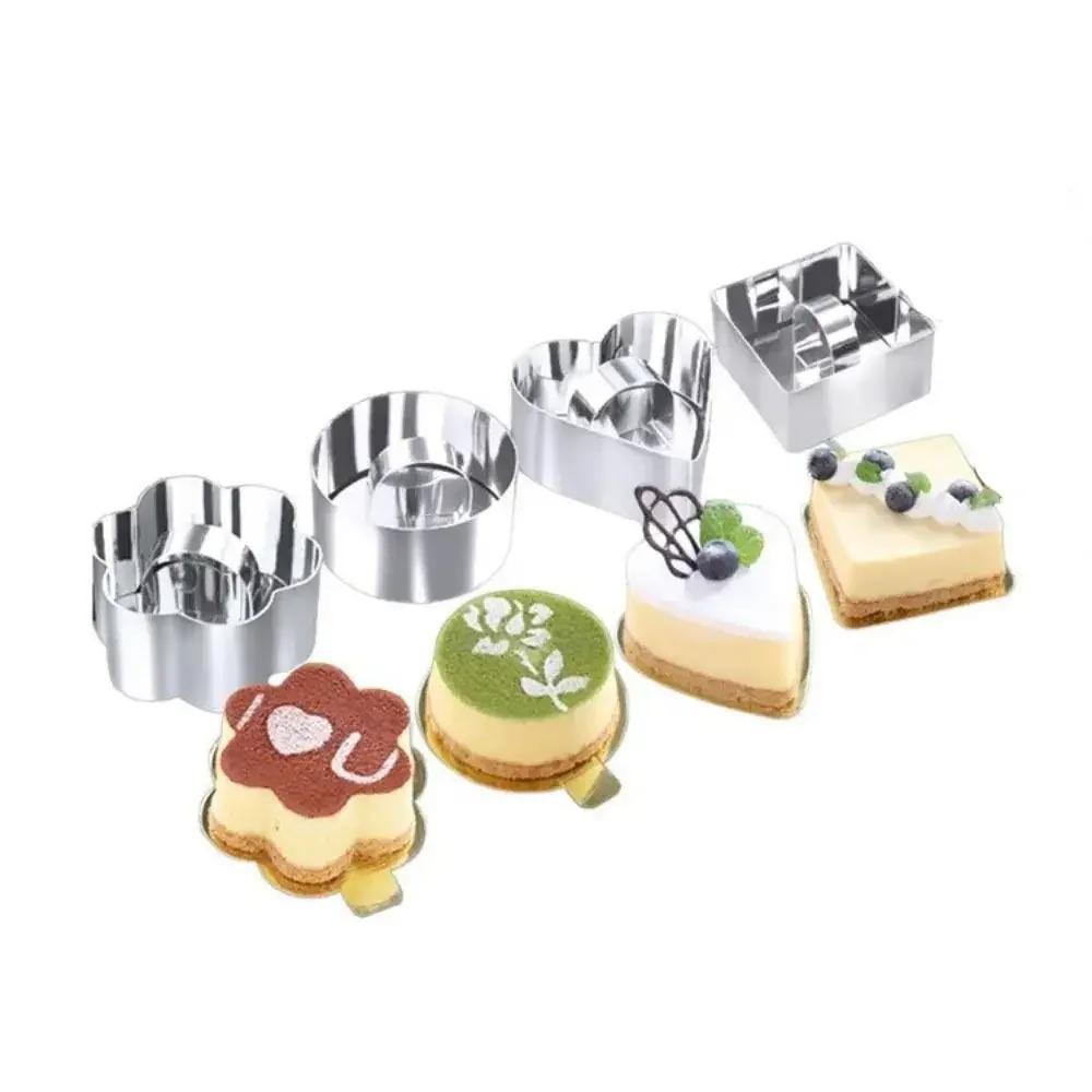 Stainless Steel Mousse Ring Cake Mold with Push Plate DIY Round Square Flower Heart Shape Cake Cupcake Mould Pastry Baking Tools