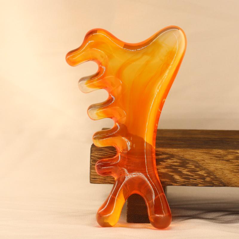 Resin Multifunctional Four-in-One Gua Sha and Massage Comb - Sandalwood Facial and Head Therapy Tool