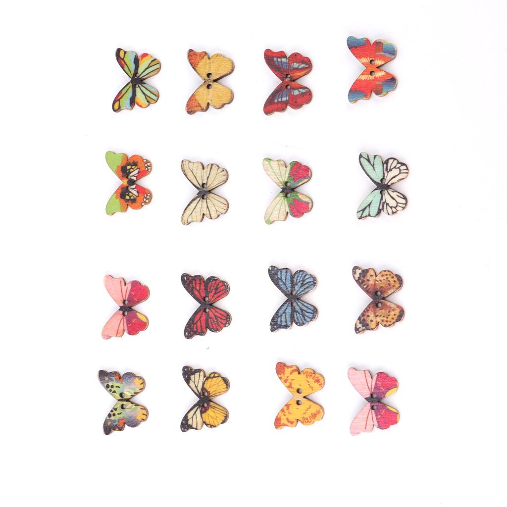 200Pcs Butterfly Wood Button Cartoon Wooden Mixed Colour Decoration for DIY Sewing Craft