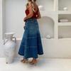 European & American Retro High-Waisted A-Line Denim Maxi Skirt for Women