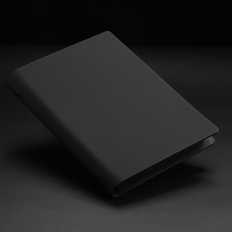 Minimalist Black A5 PU Leather Loose-Leaf Notebook with Black Card Paper Inner Pages