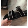 ~ New Summer Noble Satin Word with Sparkling Rhinestone Square Head Flat Bottom Cool Slippers