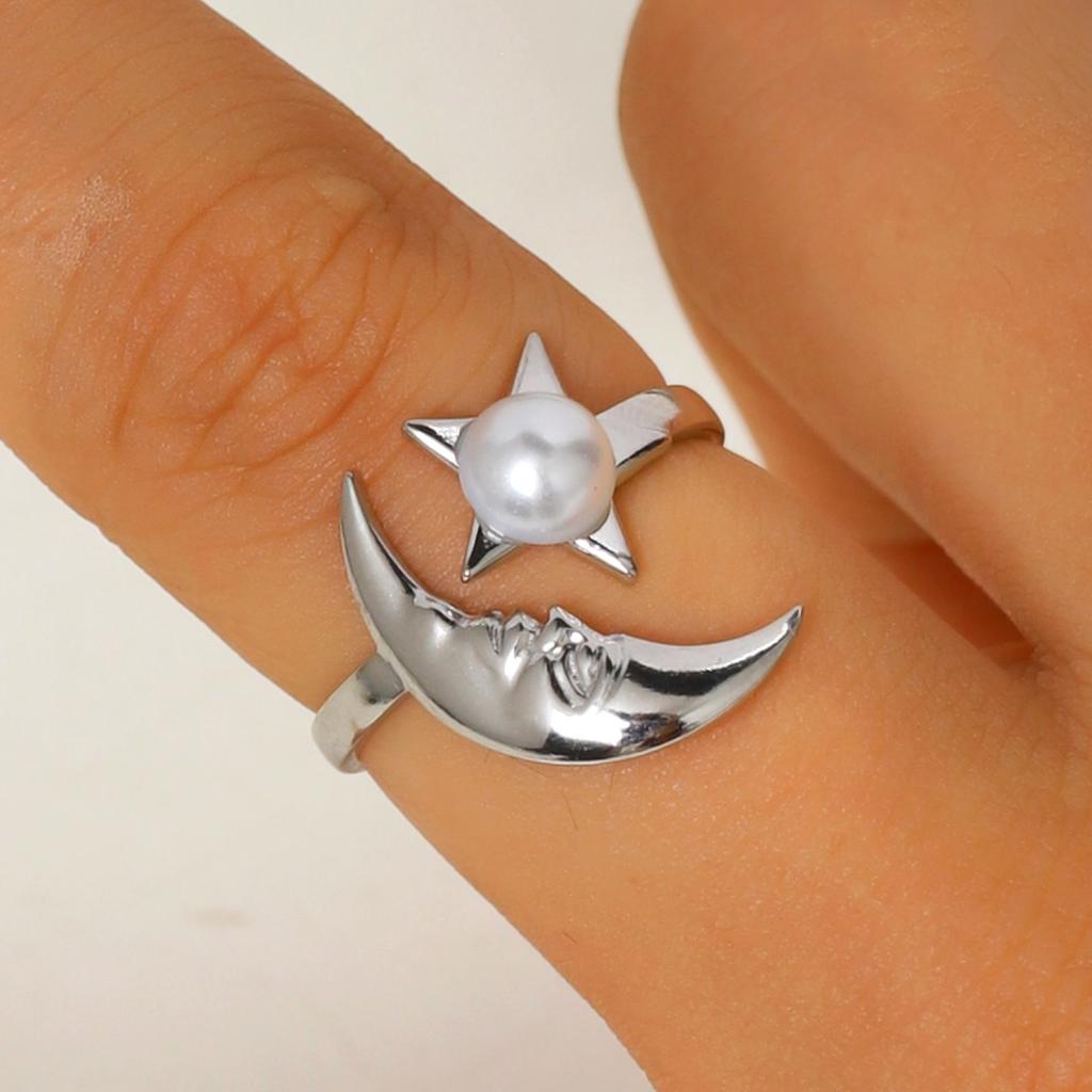 Stainless Steel Star Moon Shell Starfish Open Rings for Women Men Bohe Holiday Waterproof Rings Beach Party Jewelry Accessories