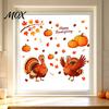 Removable Glass Art Decals Thanksgiving Static Window Clings, Cartoon Double Turkey Pumpkin Maple Leaf No?Glue Autumn Decals, Waterproof Stickers