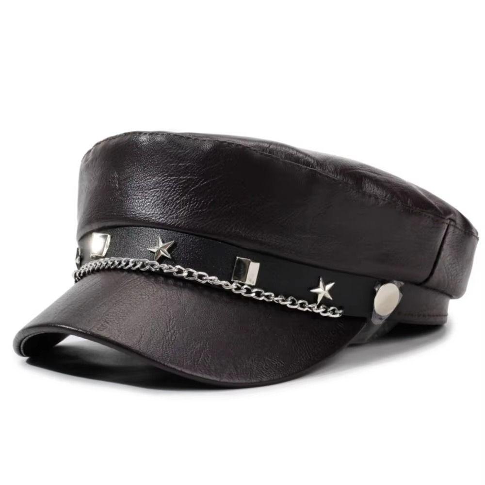 Y2k Star Rivet Beret Hip-hop Octagonal Cap Fashion Flat Top Cap for Girls