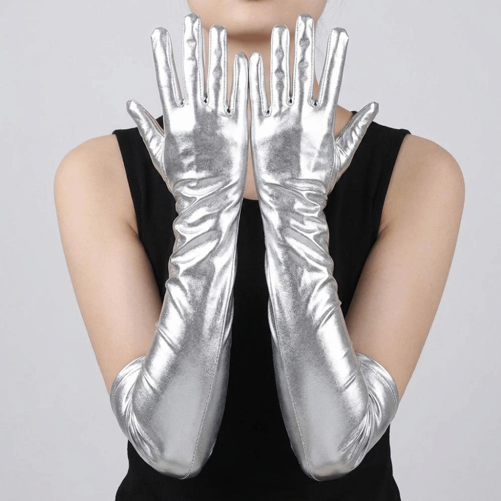 Solid Color Long Gloves Hip Hop Etiquette Mittens Fashion Patent Leather Gloves Photography Props