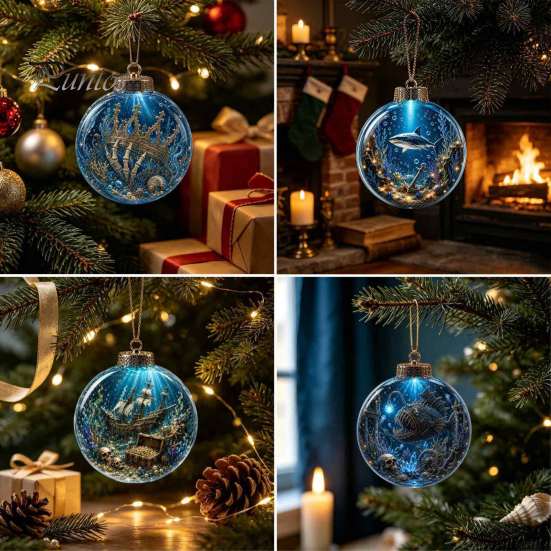 Acryl Ozeanleben Kollektion Weihnachtsbaumkugel Ornament, Klarer Meeres-Leuchtstern Fisch Feiertags-Tischdekoration zum Aufhängen für Weihnachtsbaum,