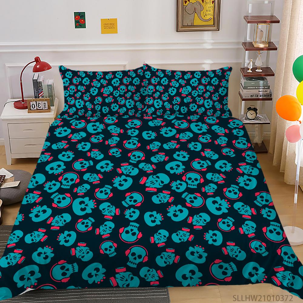 Skull Head Printed Bedding Single Double Bed Full Size Personalized Dark Pattern Pillowcase and Quilt Cover 2 or 3 Comfortable Home Decoration