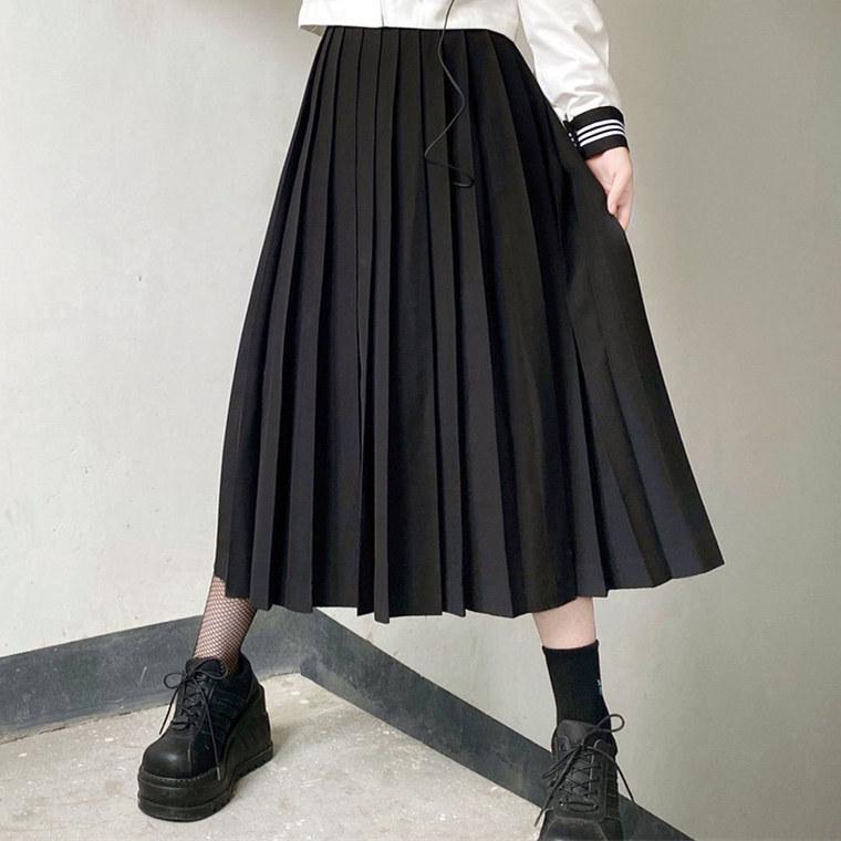 JK Sailor Suit: Black-Collared Off-White Pleated Skirt Set - Three-Piece Basic Style for Spring/Summer
