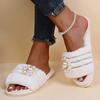 Fashion Fashion Pearl Decor Fur Slippers for Women Winter Warm Flat Indoor Home Slippers Woman Rhinestones Open Toe Plush Slides Sandals