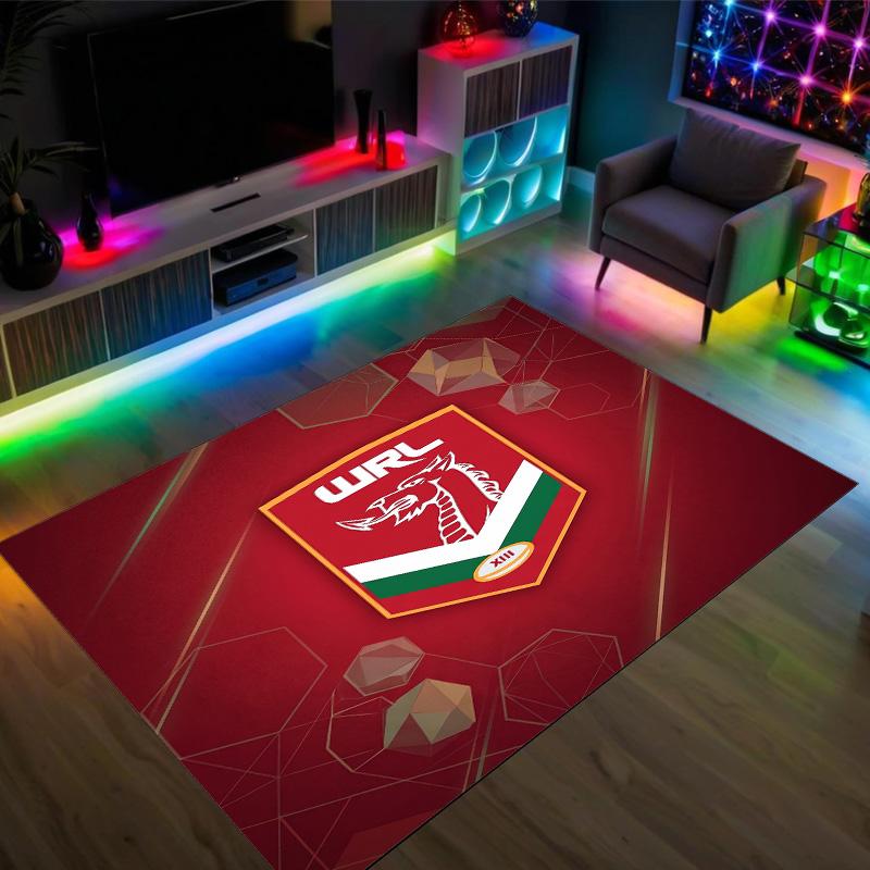 Wales Rugby Design Crystal Velvet Carpet Cozy Non?Slip Printed Rug For Bedroom Living Room Entrance
