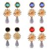 Fashion Alloy Sun Flower Drop Earrings for Women Party Bling Crystal Statement Bridal Drop Earrings Jewelry