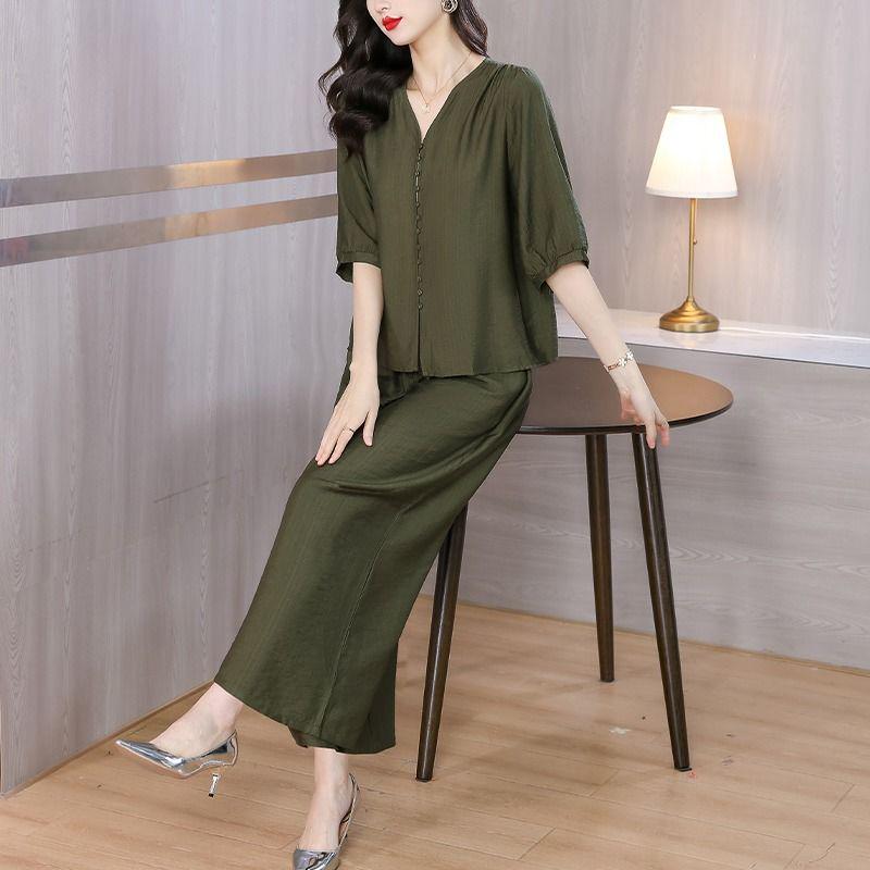 Summer 2026 Women's Cotton Linen Suit - Stylish Solid Color Two-Piece Set for Young Mothers