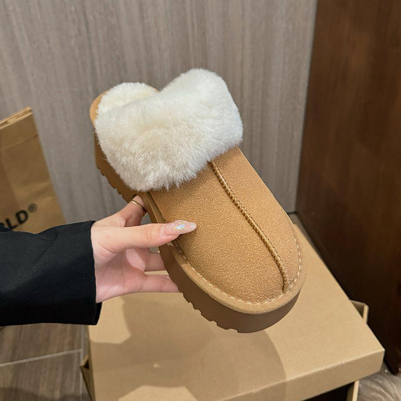 Warm and heightened thick-soled fluffy slippers for women's outer wear 2025 new autumn and winter velvet non-slip cotton slippers thick-soled slippers