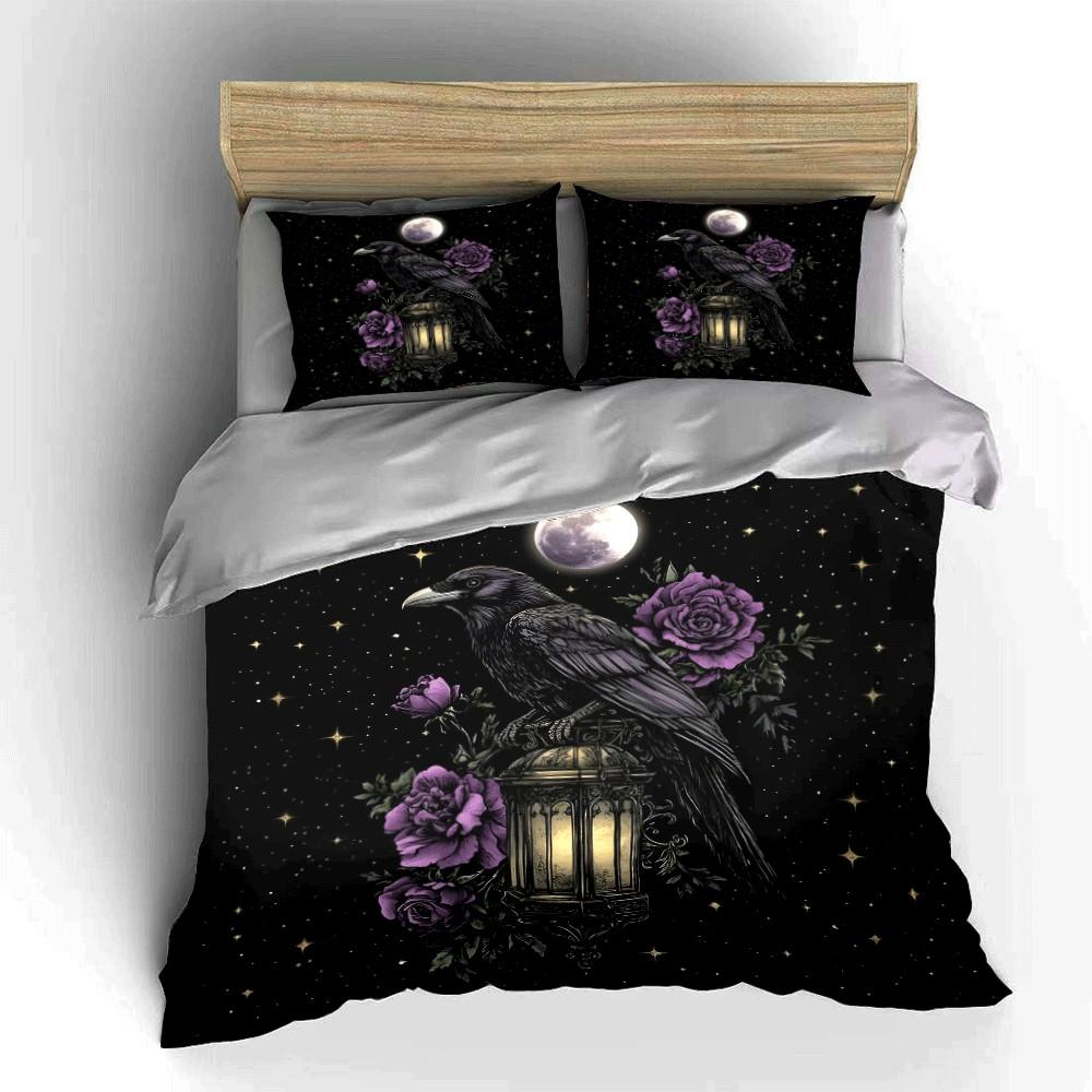Raven, Lantern, Moonlit Elegance Exquisite Three-Piece Bedding Set Gift For Kids And Adults