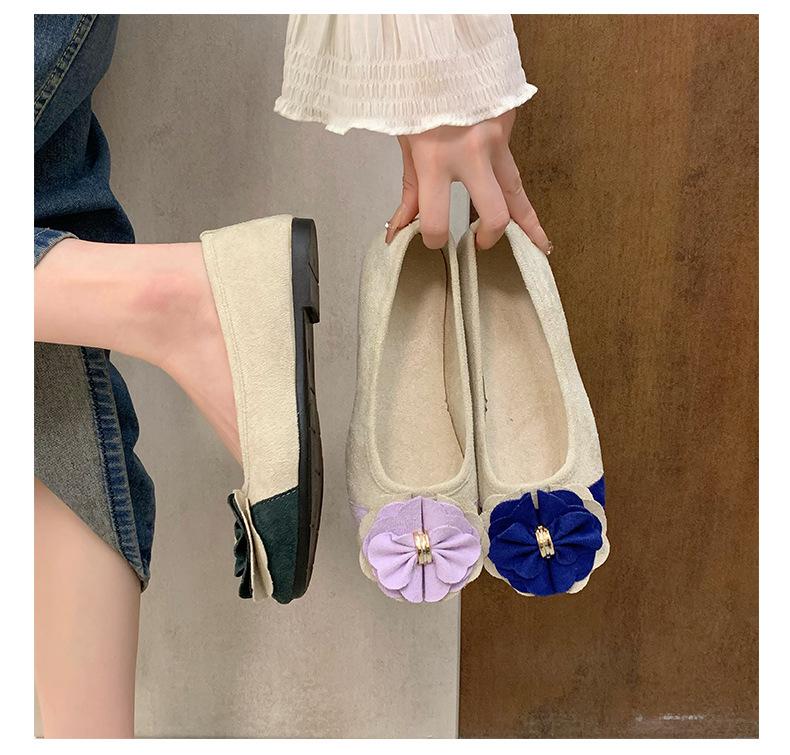 Women's Plus Size Bow Flower Color-block Square-toe Flat Shoes