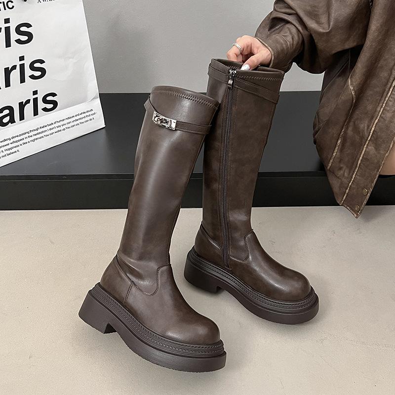 

[Fanfna] Long boots 2025 autumn new high-end lock versatile thick-soled height-increasing and thin knight boots 40 коричневый