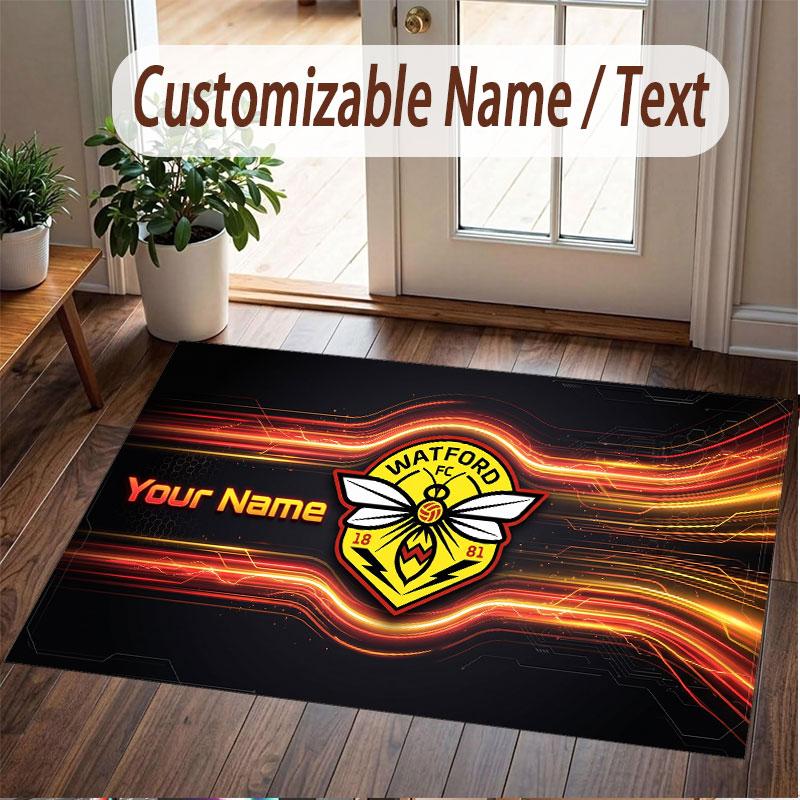 Custom Rug Watford FC Pattern Print Name Text Soft Non‑Slip Floor Carpet for Home Indoor Decoration