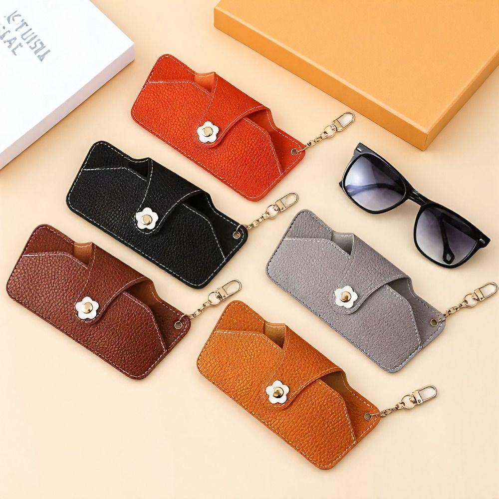 Korean Flower Glasses Case With Keychain Eyewear Holder Soft PU Leather Sunglasses Bag Men