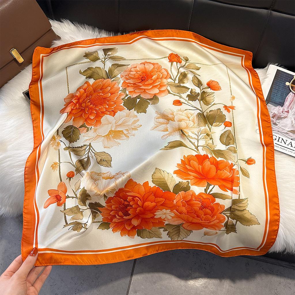 Floral Print Silk Square Scarfs For Women Decorate Neck Ties 70*70Cm Kerchief Lady Summer Beach Hijab Female Neckerchief Wraps