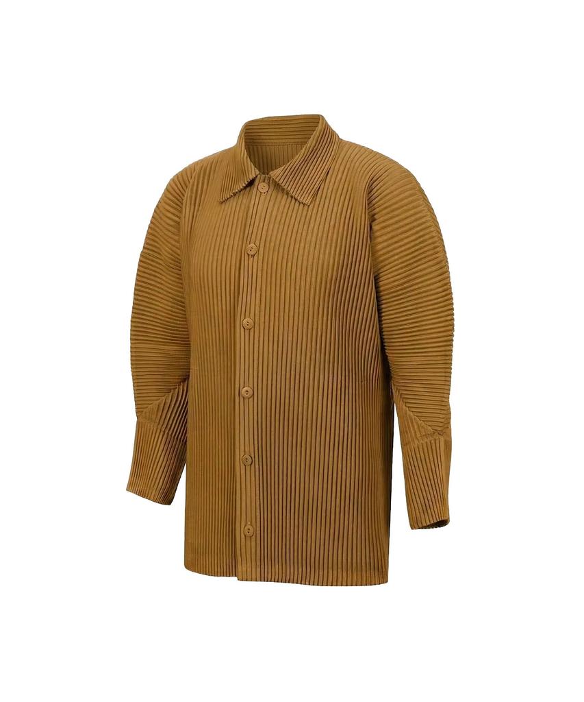 Akebteu Ps02X Pleated Button Long Sleeve Open Shirt Cardigan [Camel]