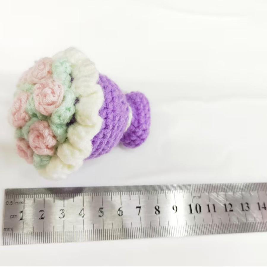 Hand-Knitted Yarn Mini Bouquet Keychain Pendant