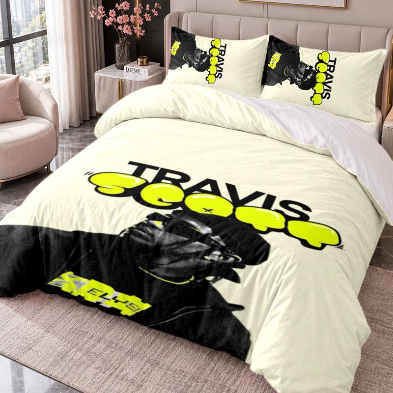 Travis Scott 3-teiliges Bettwäsche-Set Bettbezug mit zwei Kissenbezügen für Schlafzimmer Heimdekoration