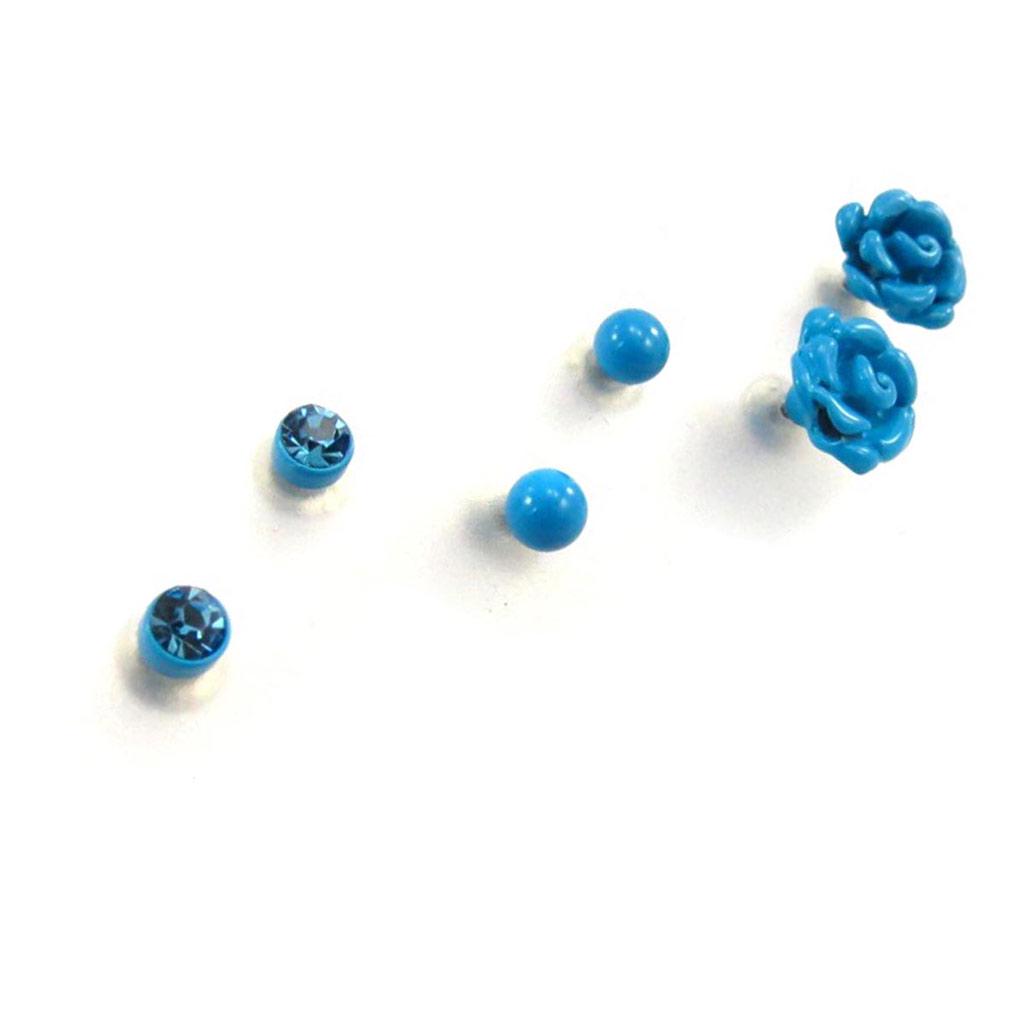 Les Trésors De Lily [J7183] - 3 Pairs of Turquoise 'Rosa Romantica' Earrings