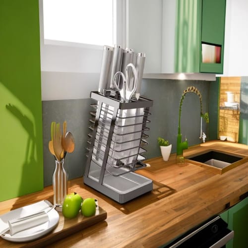 Ykleague Stainless Steel 304 Knife Holder, Durable and Durable, with a Diagonal Design for Easy Access and Storage, a Draining Tray, and a Breathable