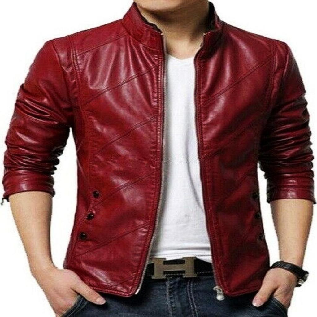 NOORA Lambskin Red Leather Jacket Men's Genuine Stylish & Fashionable Slim Fit Jacket