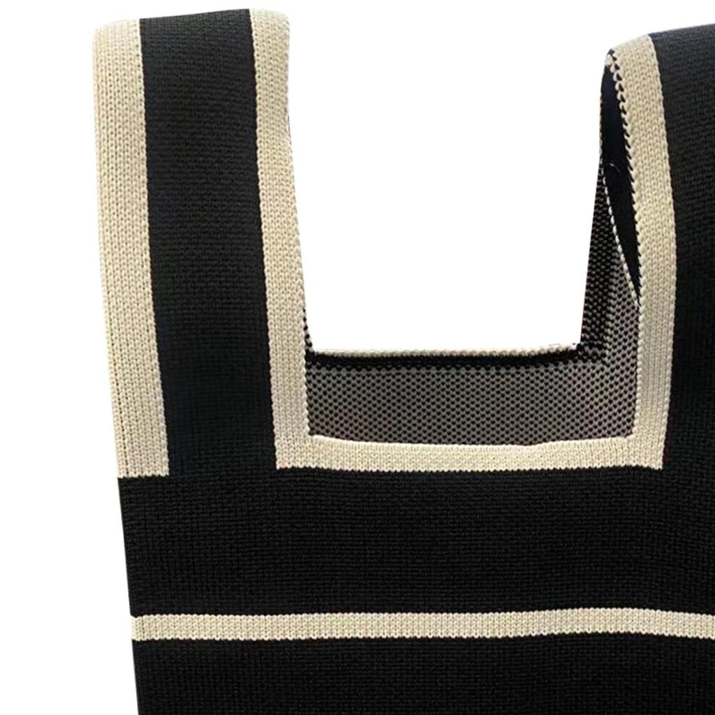 Striped Contrast Bag Knitted 20cm X 35cm Versatile Portable Stylish Polyester Travel Party Tote