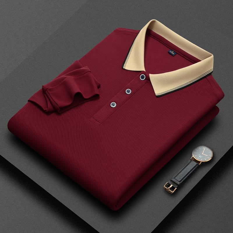 Original Quality Men'S Polo Shirt Summer Solid Color Simple Long Sleeve Fashion Contrast Lapel T-Shirt Business Casual Menswear