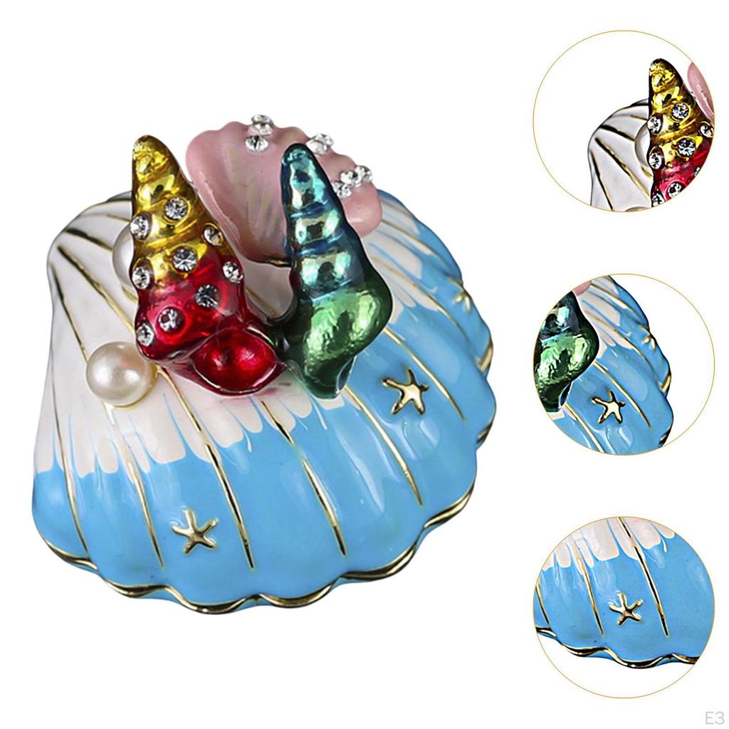 Seashell Shape Jewelry Box Hinged Trinket Crafts Table Keepsake Storage for Rings
