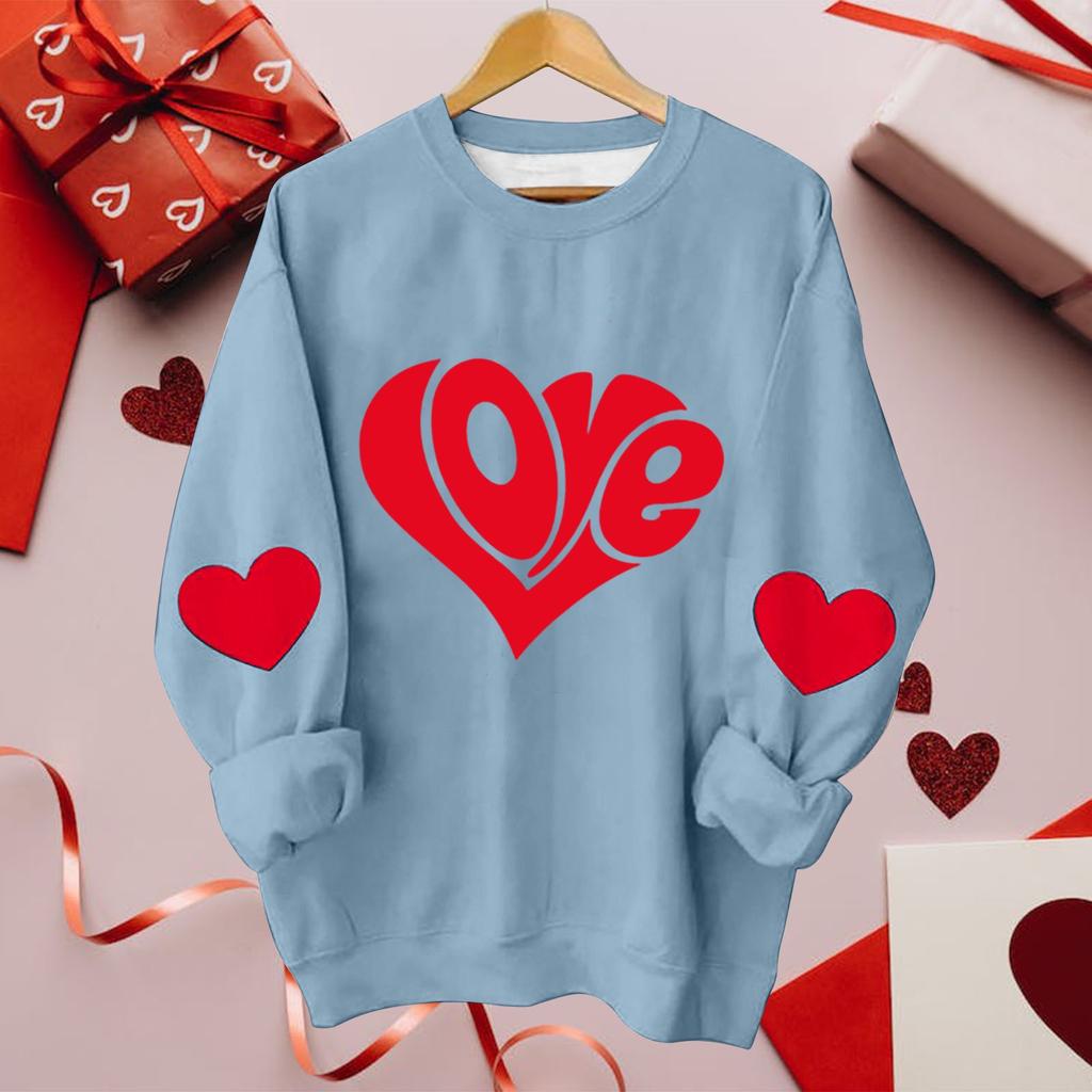 Women's Casual Fashion Valentine's Day Printing Long Sleeve O-Neck Pullover Top Blouse