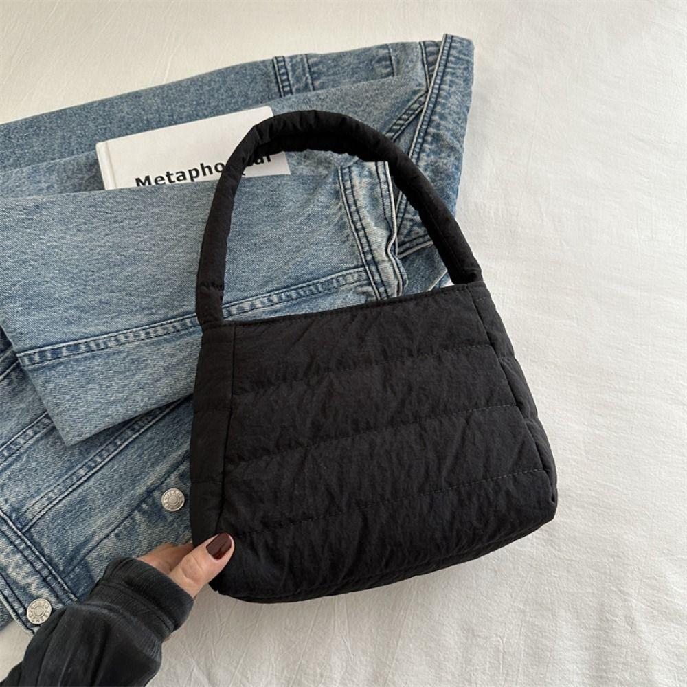 

Стеганая сумка через плечо с мягкой подкладкой, нейлоновая пуховая сумочка, маленькая пуховая сумка под мышкой, для путешествий чёрный