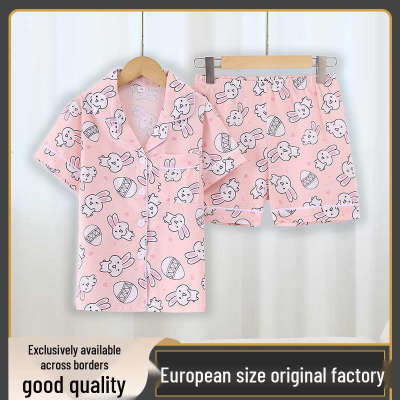 Cartoon Girls Short-Sleeved Pajama Set - Two-Piece 110 cm