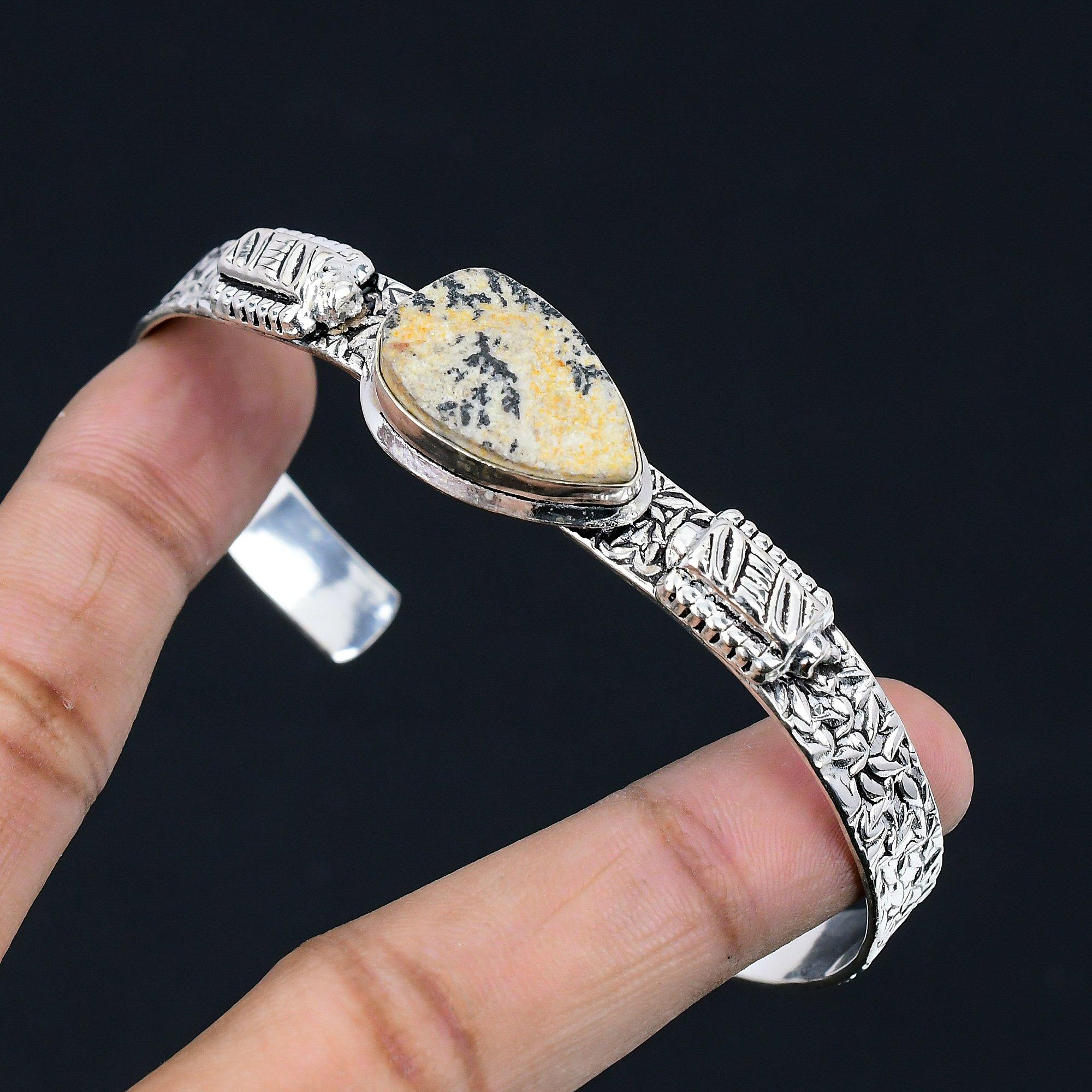 

Psilomelane Dendrite Gemstone 925 Sterling Silver Daughter Ethnic Bangle Jewelry Adjustable