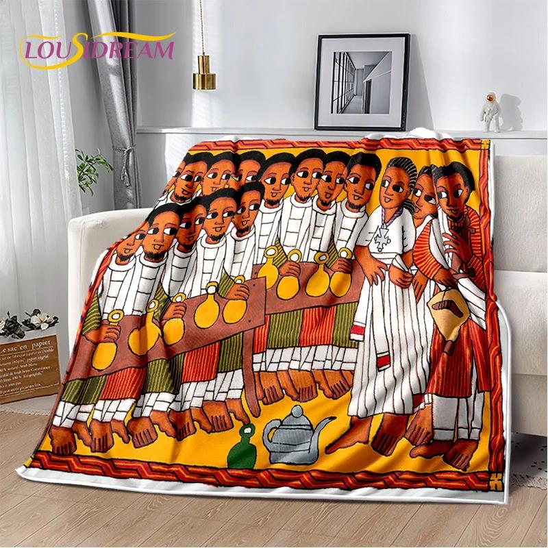 HD Africa Ethiopian Painting Art Cartoon Blanket,Soft Throw Blanket for Home Bedroom Bed Sofa Picnic Travel Office Cover Blanket