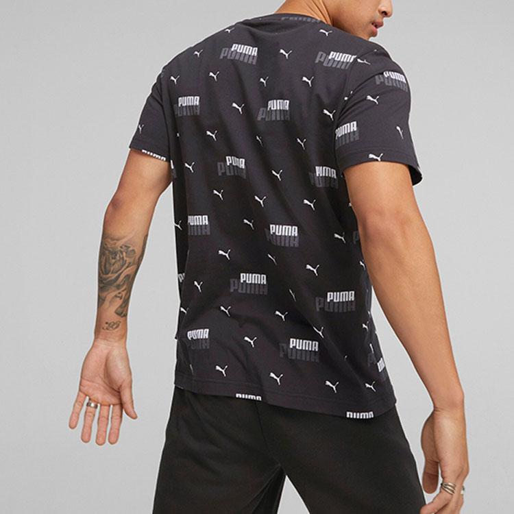 Puma Allover Logo Print Casual Sports Short Sleeve T-Shirt Men Tops Black 675681-01