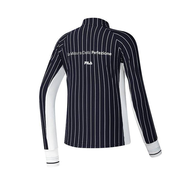 FILA Color Block Slim Fit Striped Stand Collar Long Sleeve T-Shirt Women tops A11W513216FZA