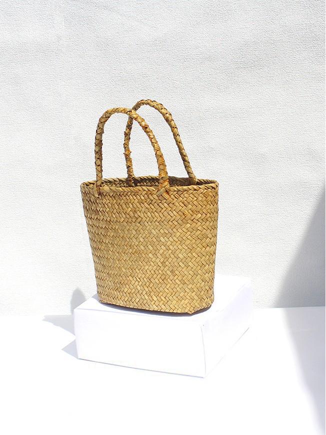 High-End Retro Woven Straw Handbag: Color Block Beach Basket