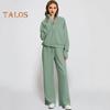2 Pcs/Set Women Top Pants Set Half Zipper Turn-down Collar Long Sleeves Sweatshirt Elastic Waist Wide Leg Sweatpants Sport Outfit Autumn Casual